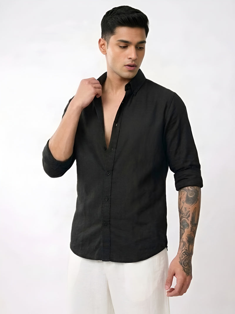 COTTON OXFORD : BLACK SHIRT