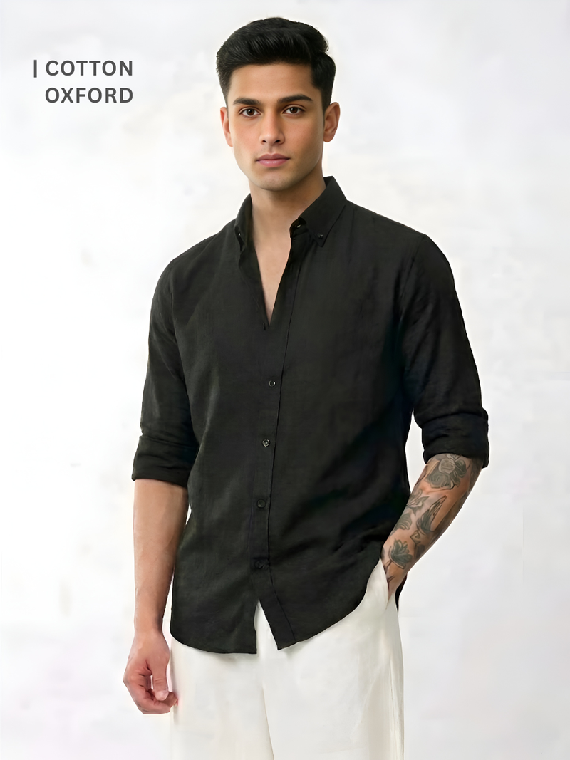 COTTON OXFORD : BLACK SHIRT